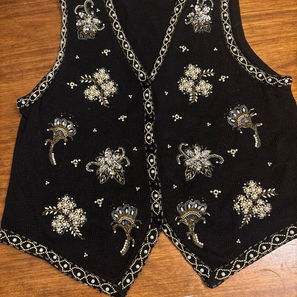 Vintage Yarnworks Beaded Pearl Embellished Ramie Cotton‎ Vest XL Statement